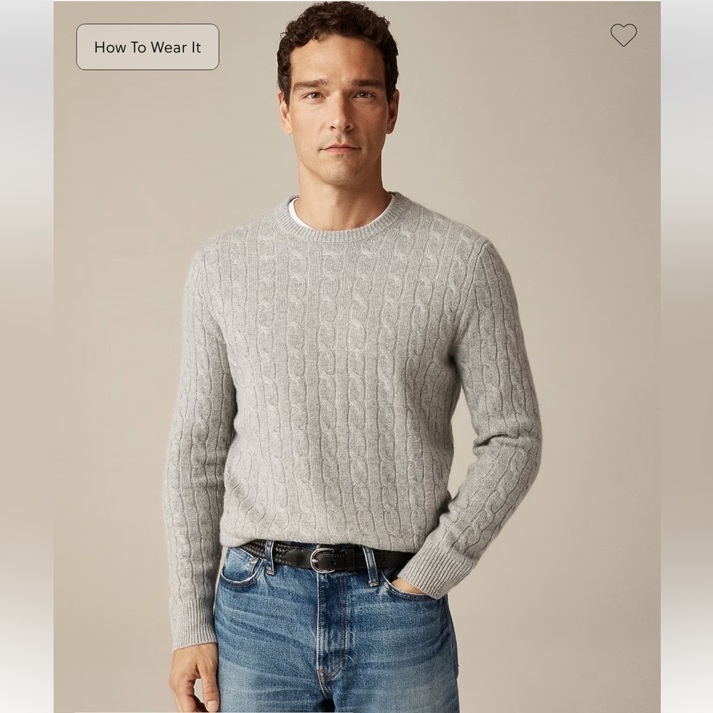 J. Crew Cashmere Lightweight Cable Knit Sweater in Heather Grey, Size XL